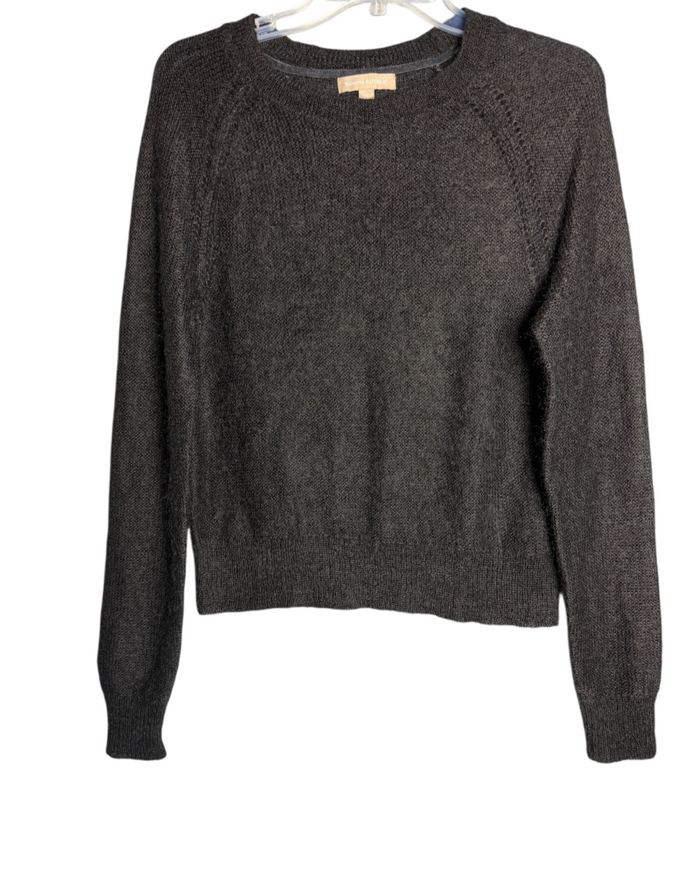 Banana Republic Womens M Black Mohair Wool Blend Pointelle Knit Sweater Pullover